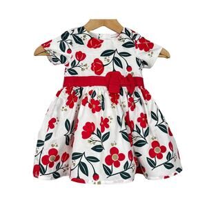 Carters 18 month white & red  flowers bow in front full skirt dress 100% cotton